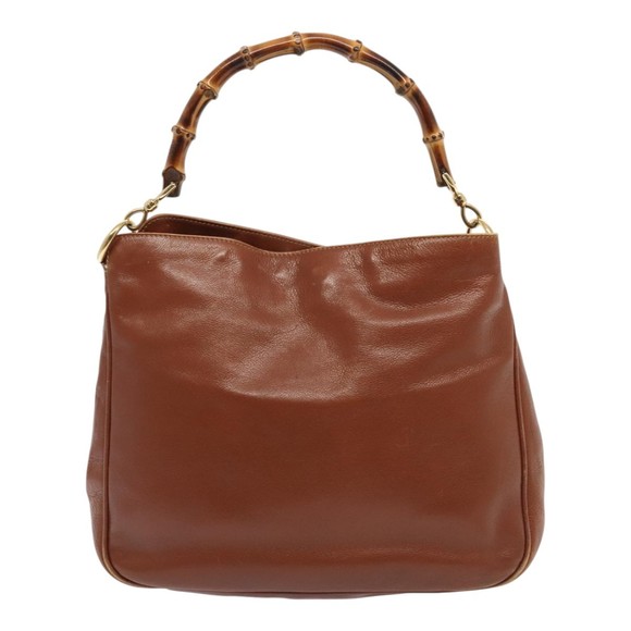 GUCCI Bamboo Hand Bag Leather 2way Brown Gold 001 1705 1638 Auth 92140 - Picture 13 of 16